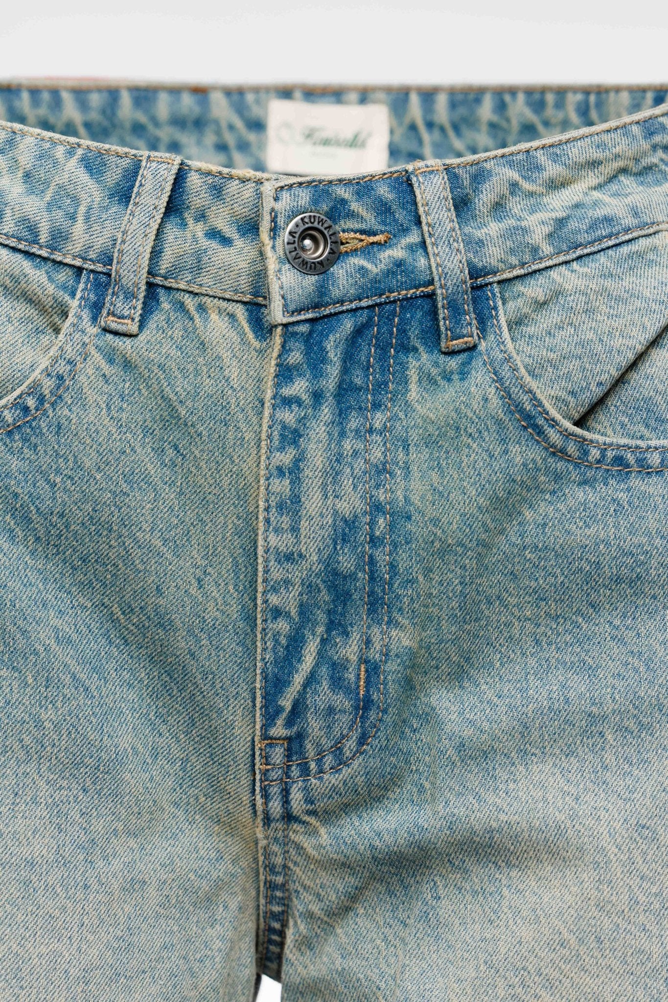 Close-up of blue denim jeans.