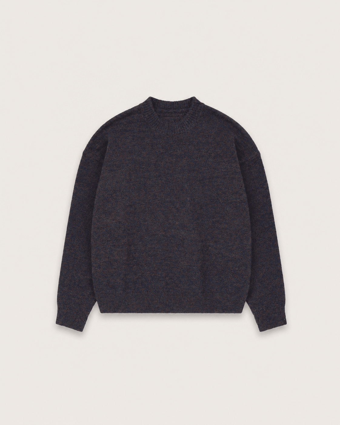 Navy heathered sweater with a brushed texture