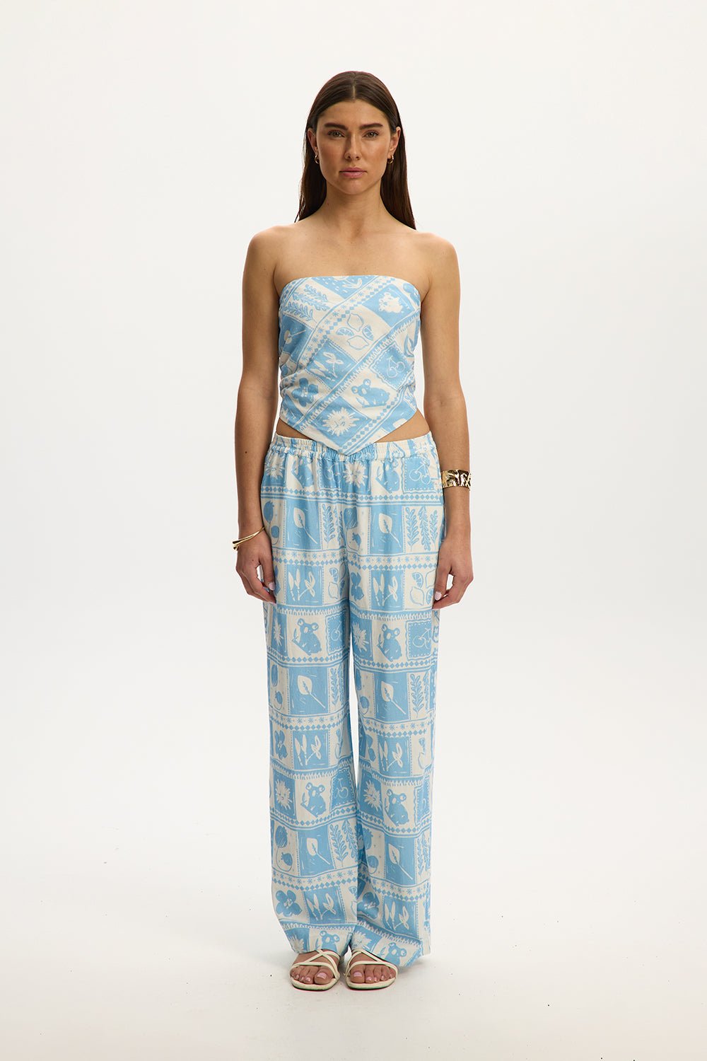 Pantalon en lin imprimé à la main