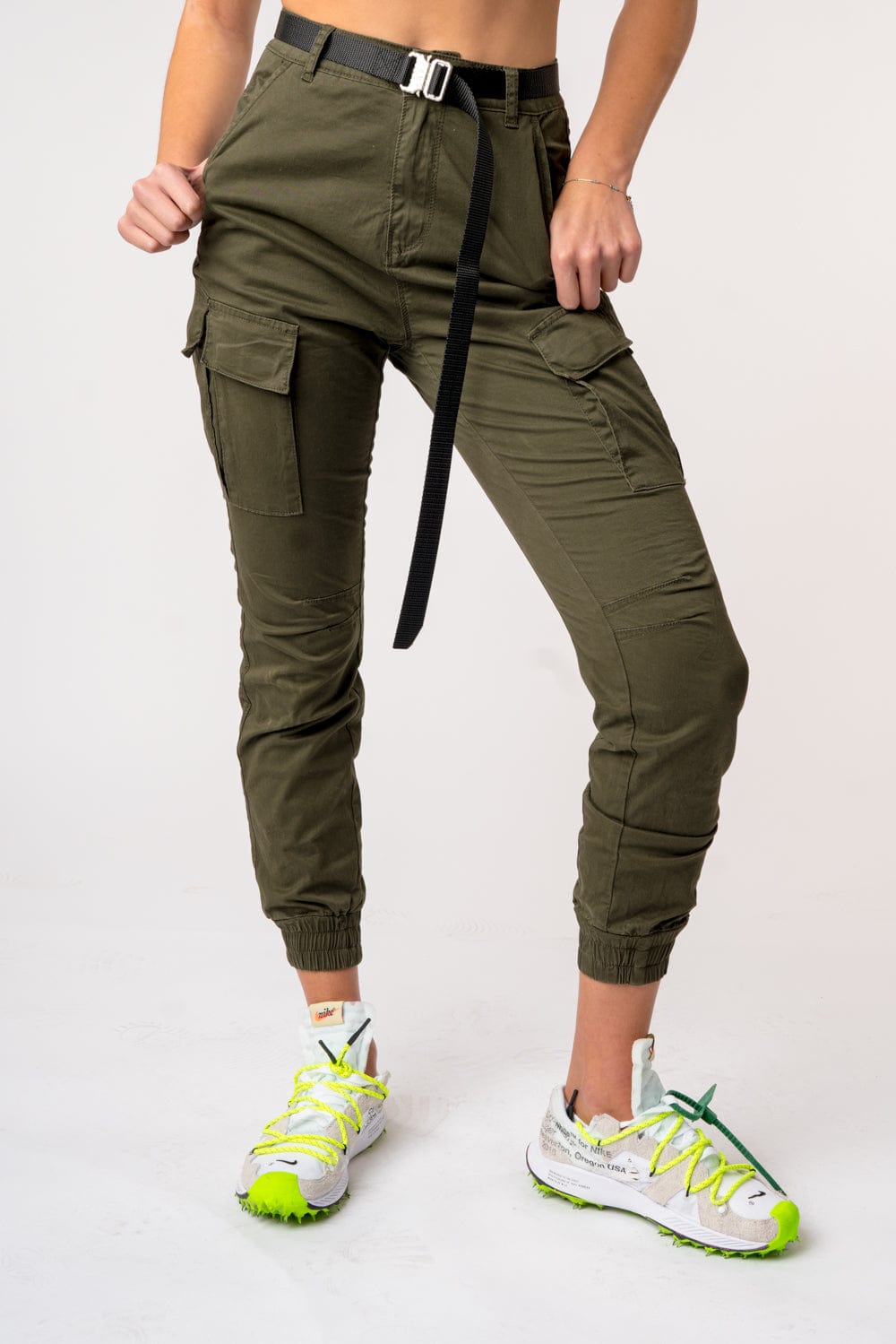 Womens Cargo Jogger Pants Olive Kuwalla Tee