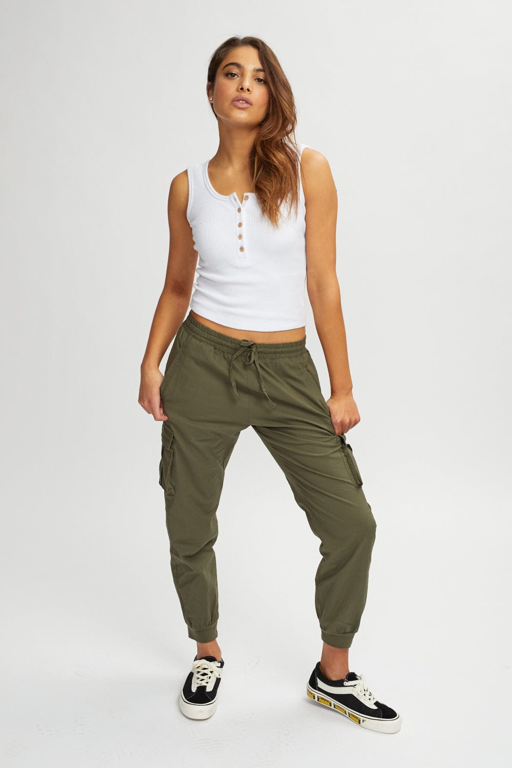 Pantalon effet lin poche cargo
