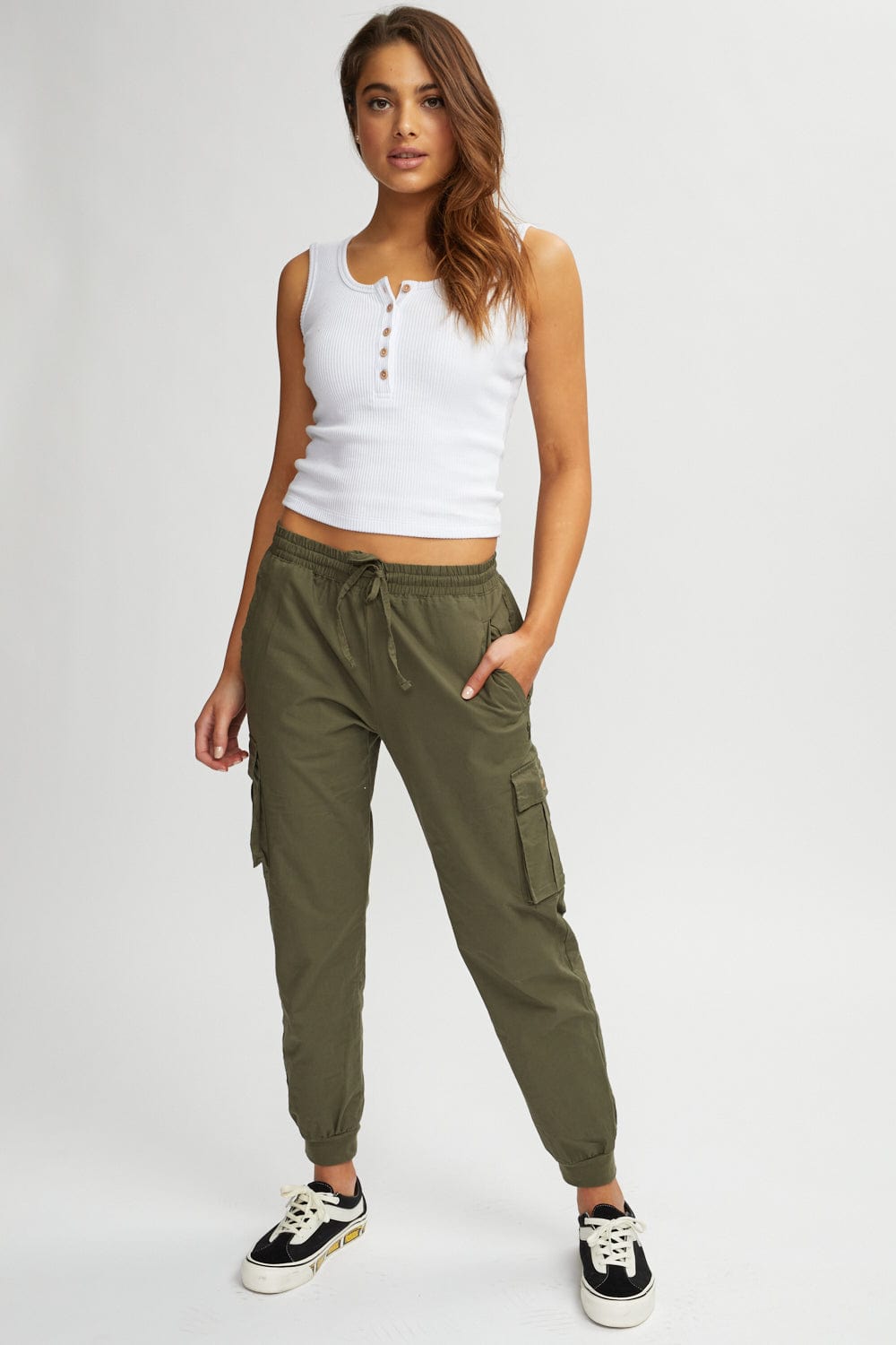 Pantalon effet lin poche cargo
