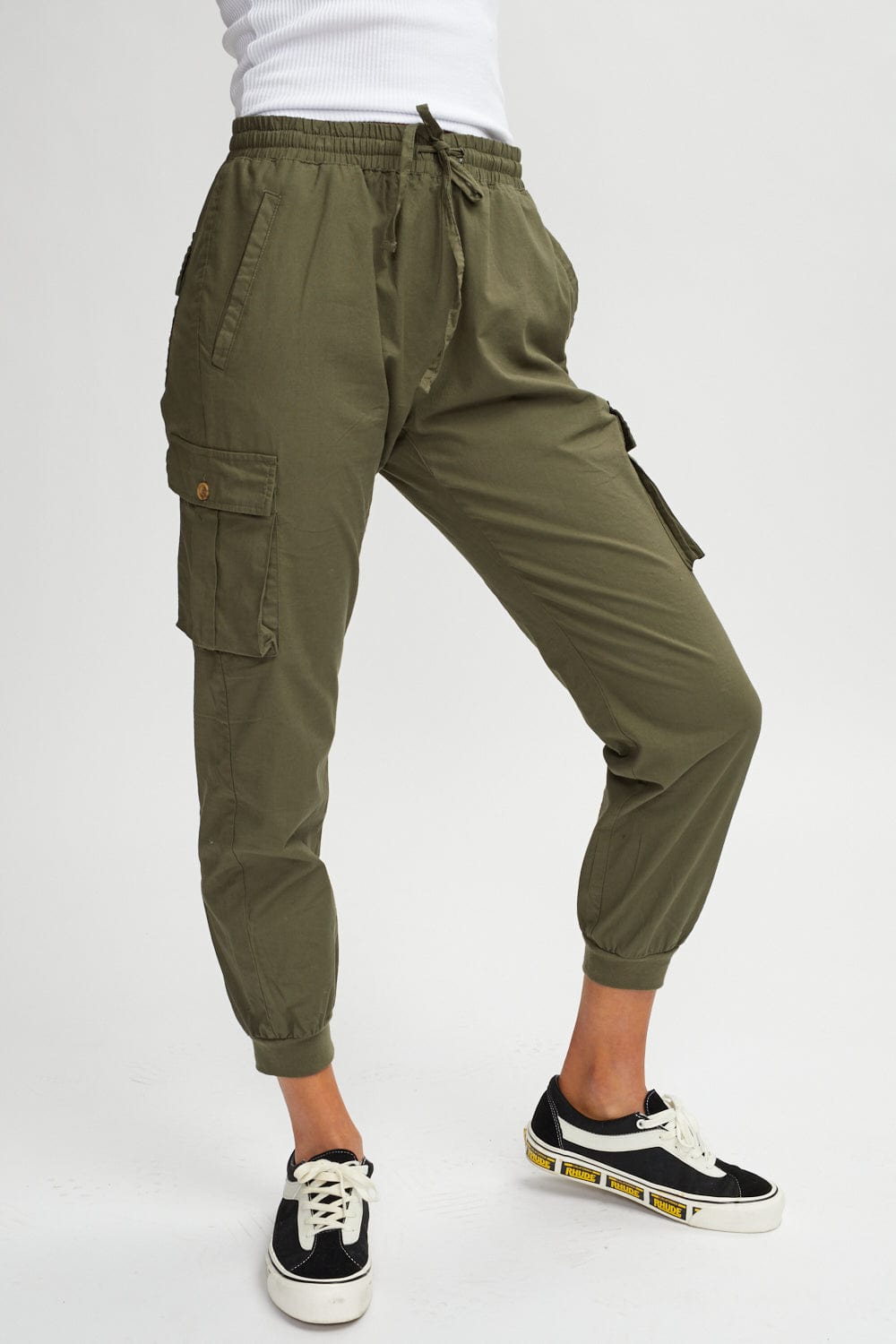 Pantalon effet lin poche cargo