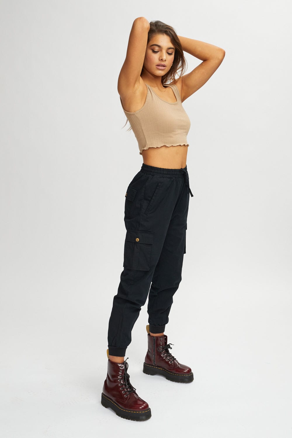 Pantalon effet lin poche cargo
