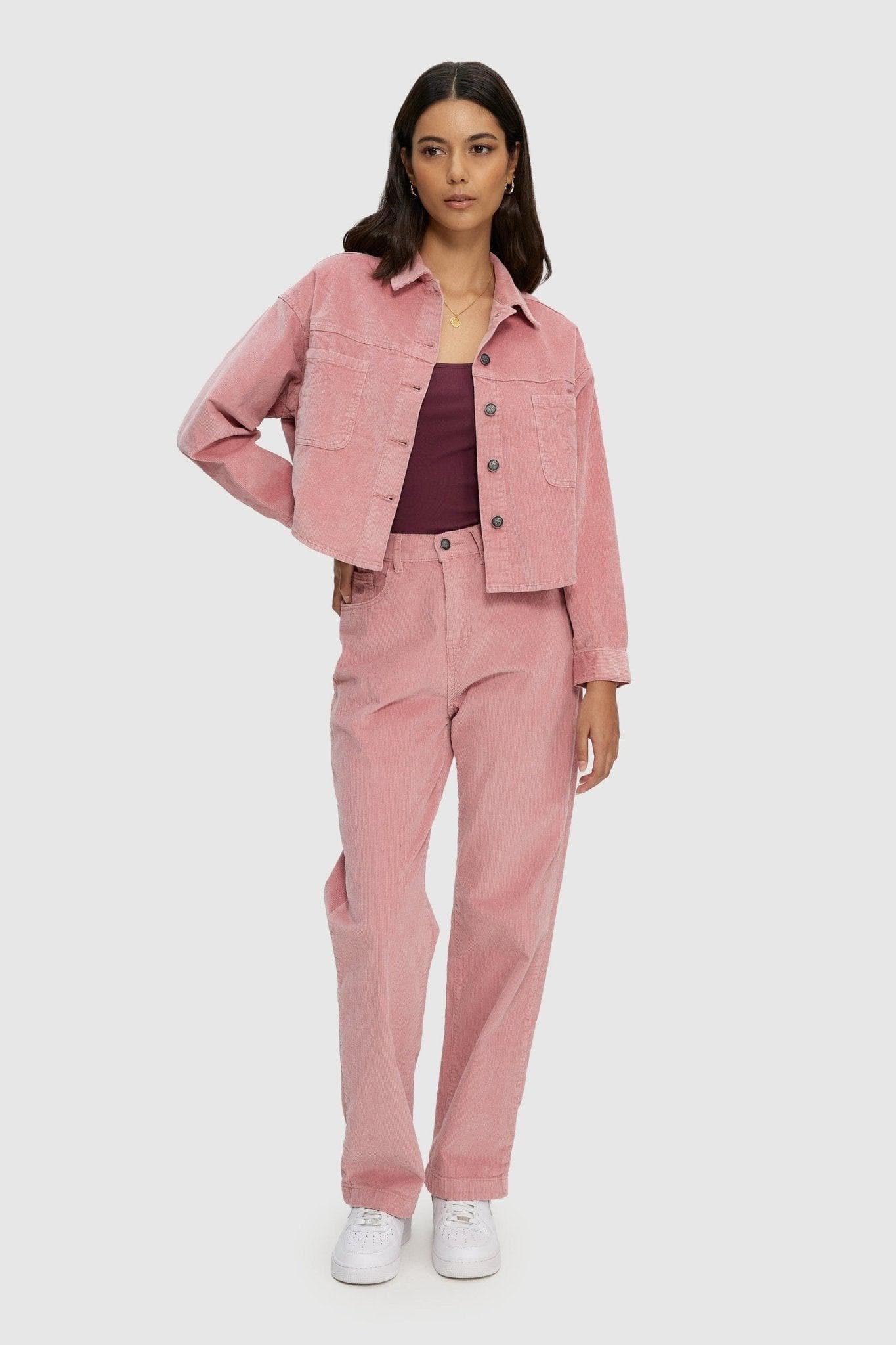 Veste-chemise courte en velours côtelé