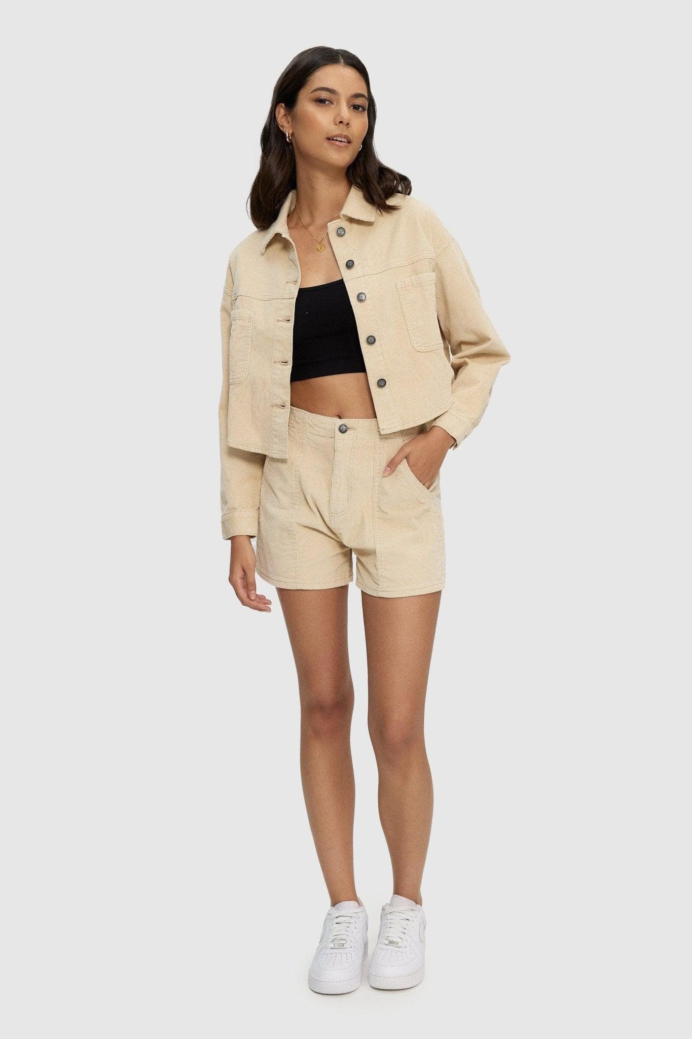 Veste-chemise courte en velours côtelé