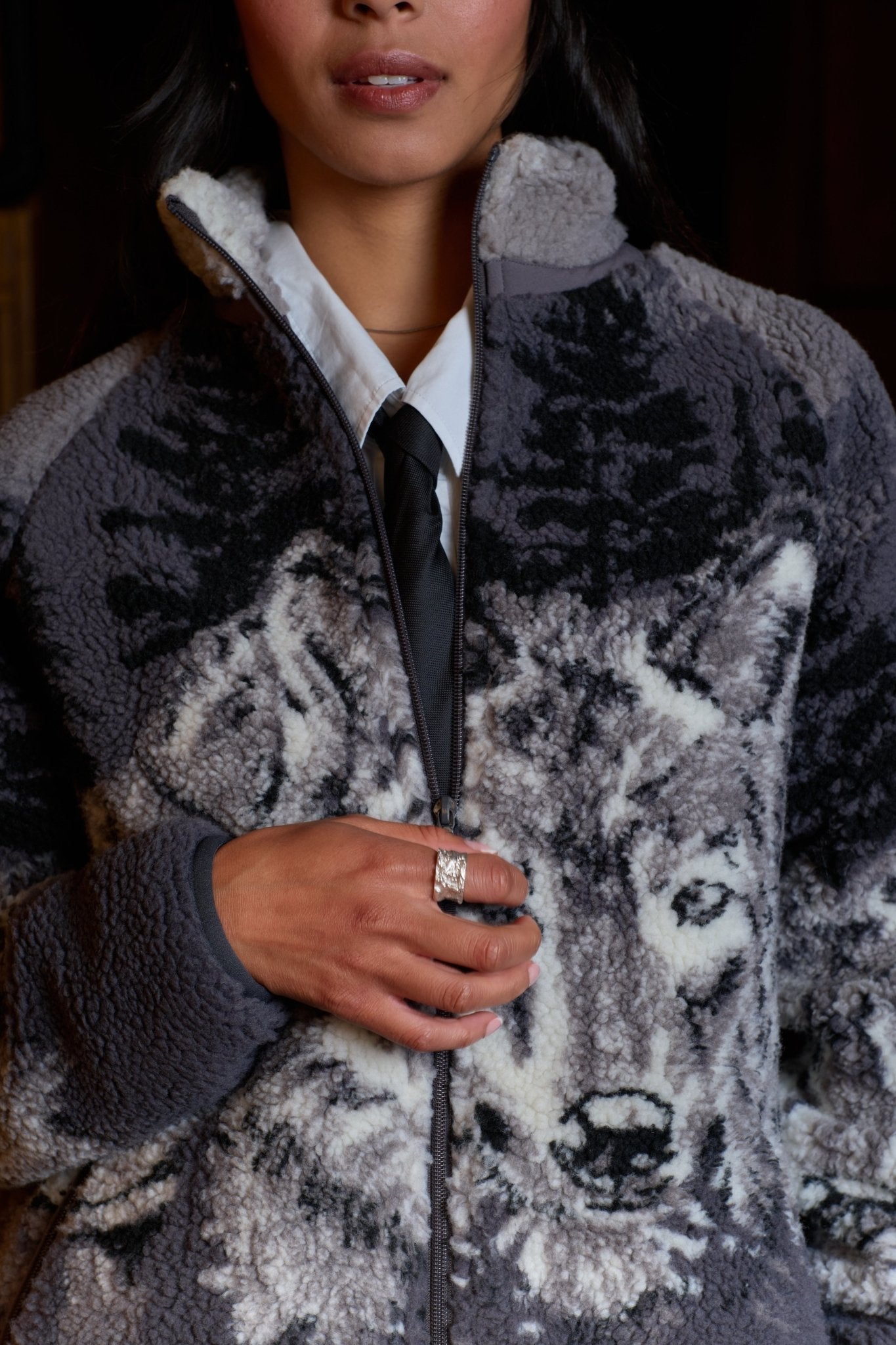 Printed Terry Fleece Jacket Wolf Pack | Kuwalla Tee