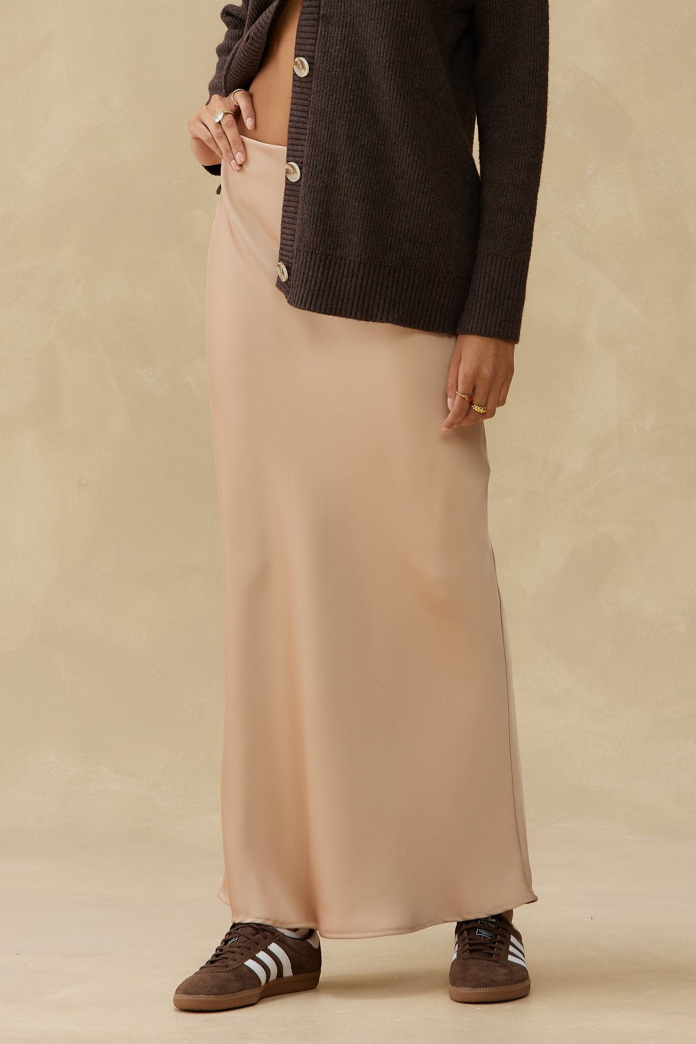 Bias-Cut Satin Slip Skirt