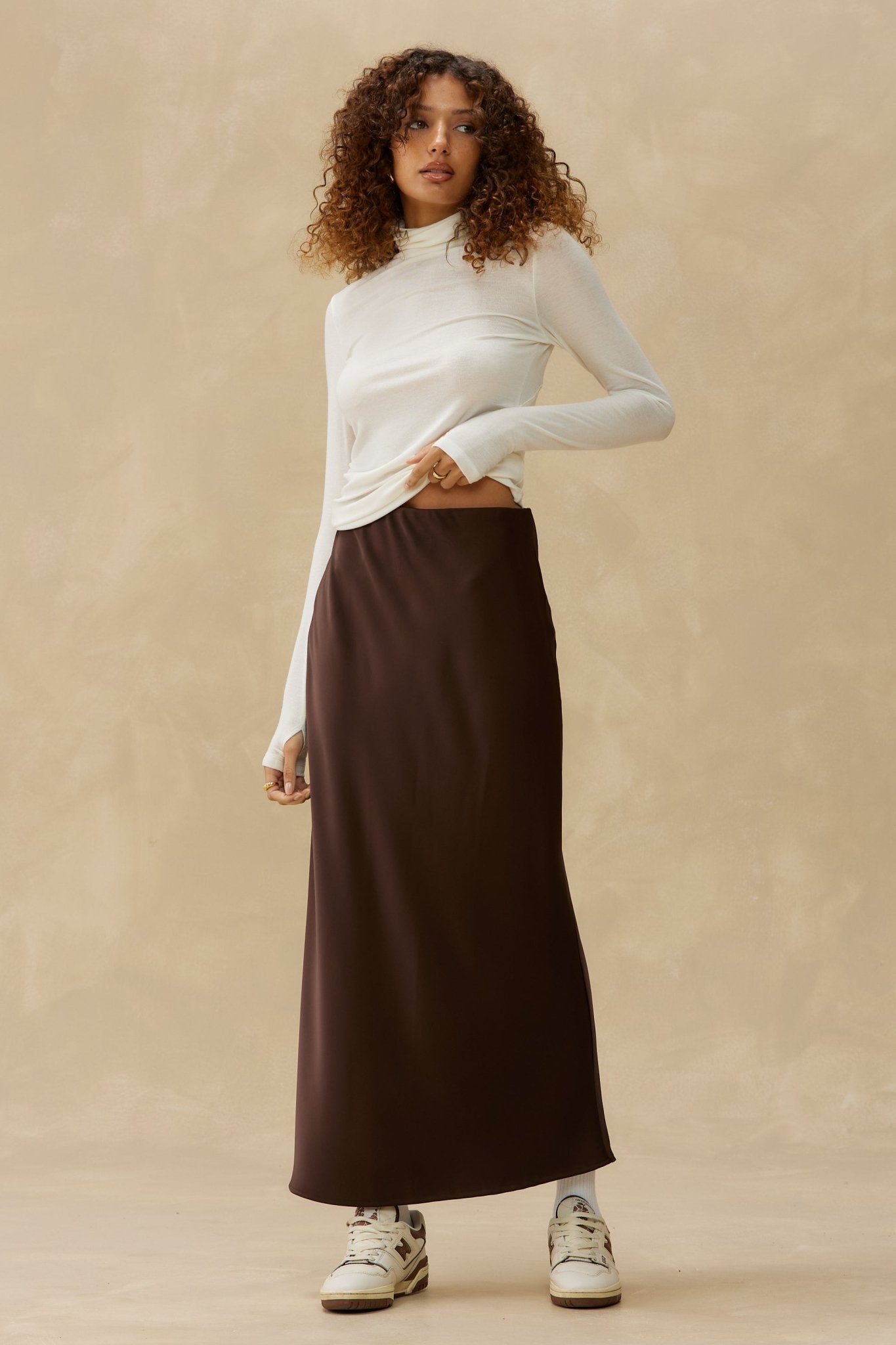 Bias-Cut Satin Slip Skirt