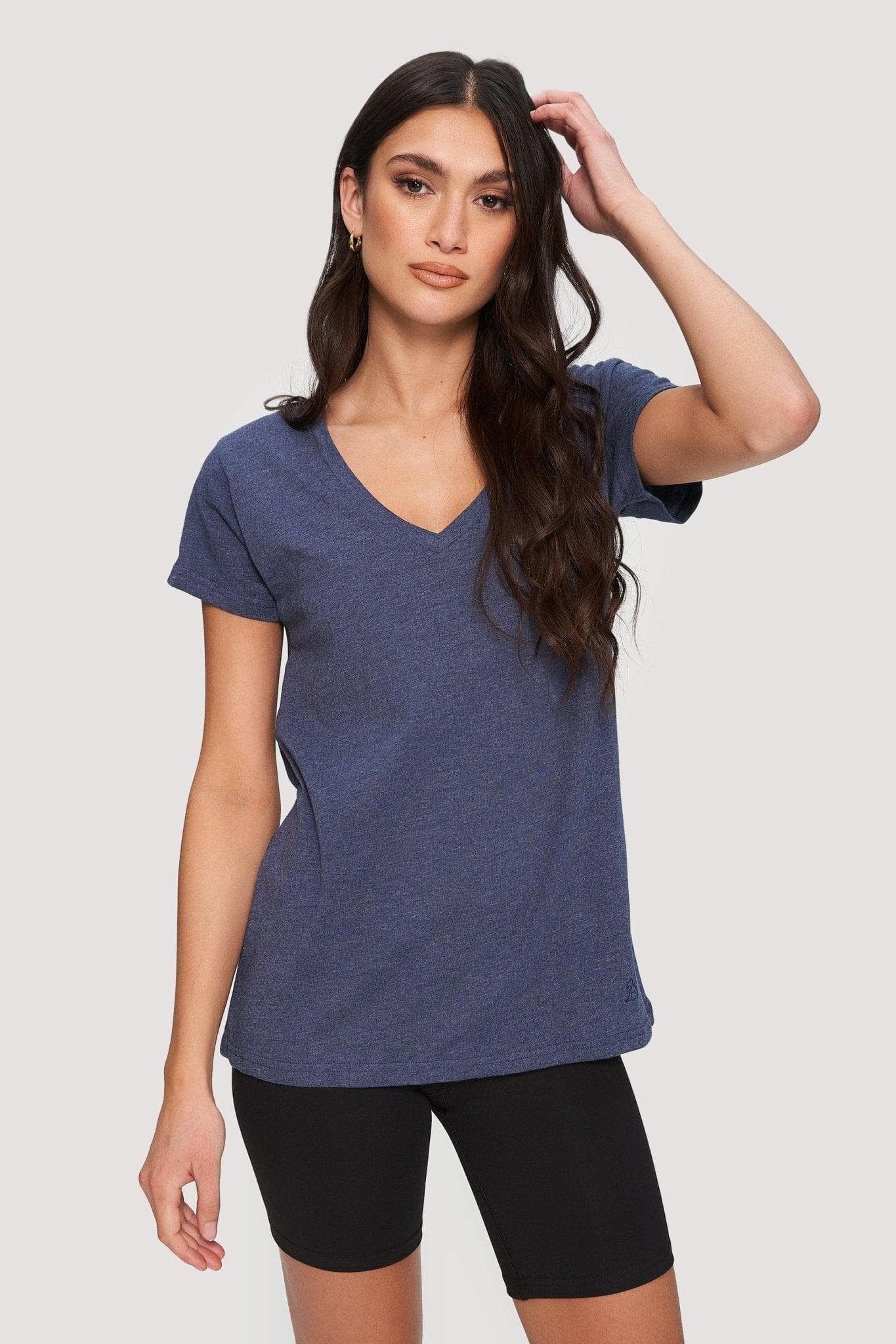 T-shirt à encolure en V indigo pour femmes
