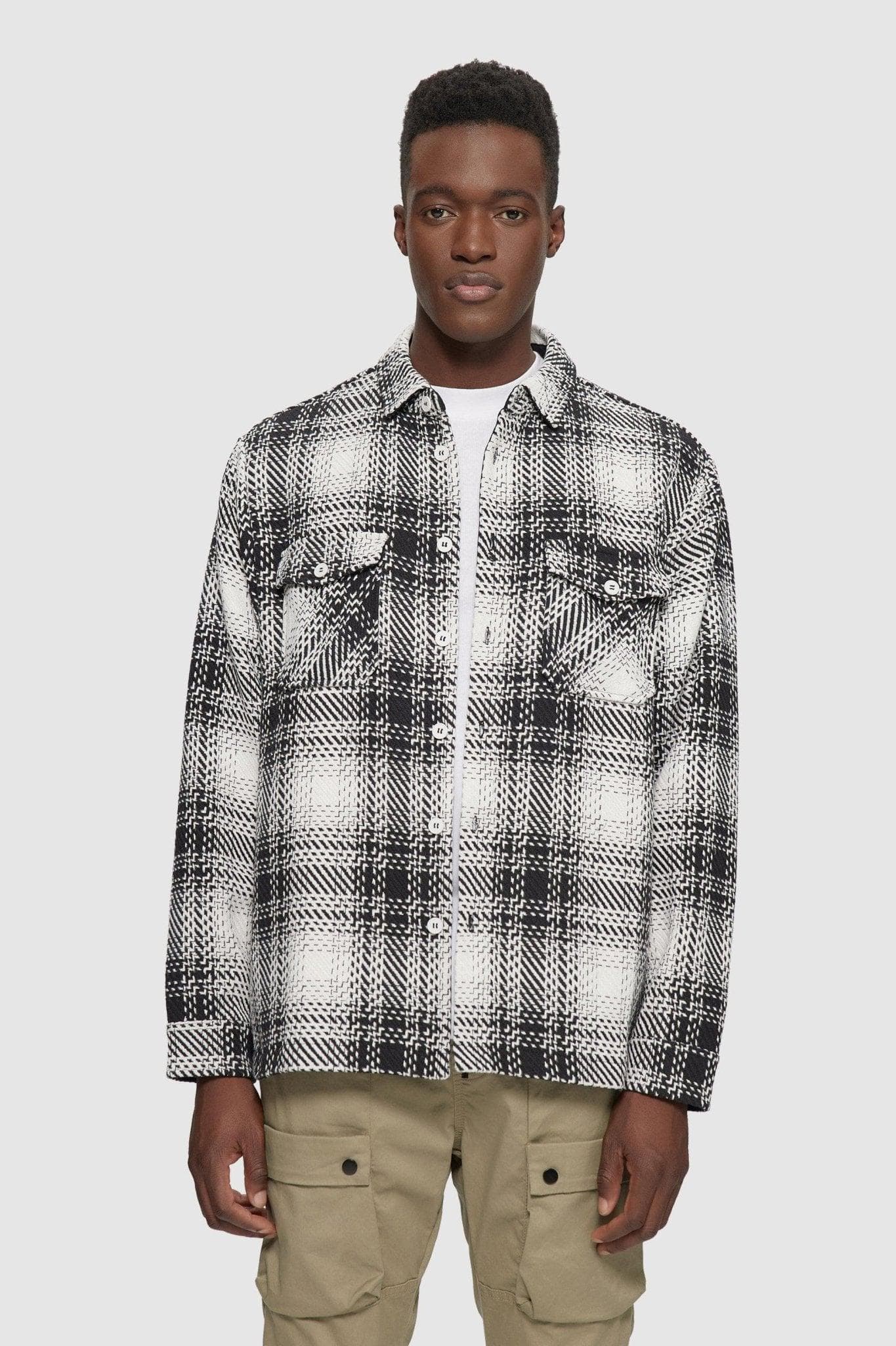 Blue and white checkered jacket sale